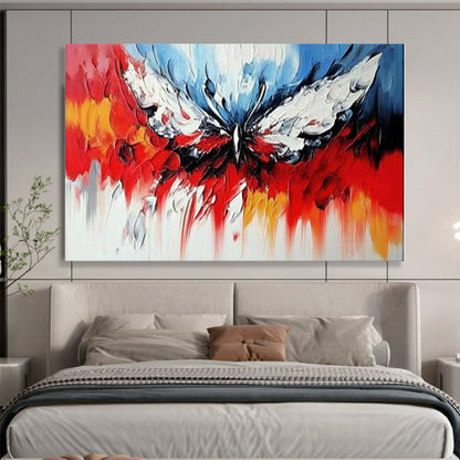 Red, Blue, White, Yellow and Gray Abstract Butterfly "Vibrant Wings" Painting On Canvas HB0418