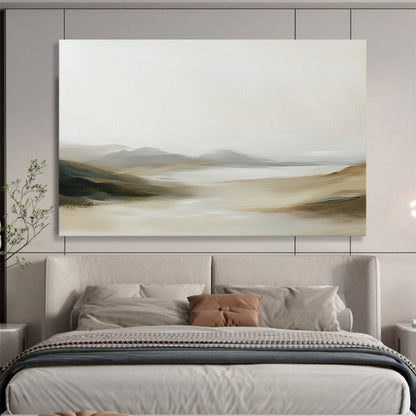 “Muted Tonal Landscape” - Beige, Gray, Brown, Softly Blended Natural Scene - Acrylic Painting HB1656