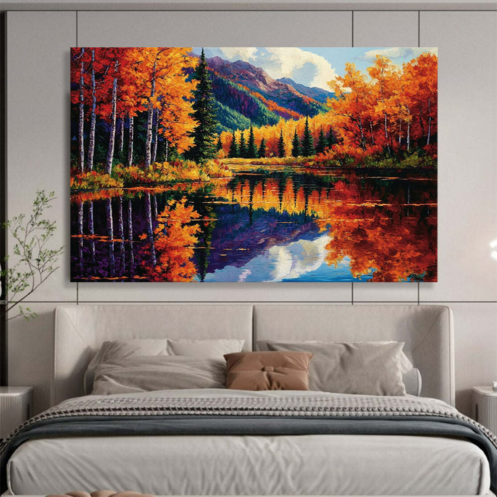 Autumn Forest Reflection - Realistic Landscape Painting On Canvas HB0434