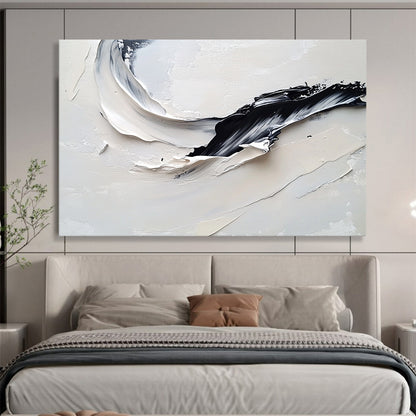 “Curved Black - White Textures” - Black, White, Curved Thick Textured Strokes - Impasto Oil Painting HB1779