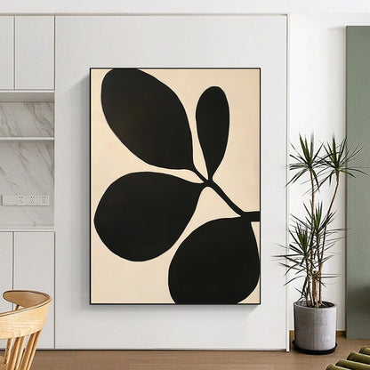 Contemporary abstract artwork featuring Matisse-inspired cutouts with bold black shapes, large leaves, minimalism, and striking negative space on a white background. DLZ1595