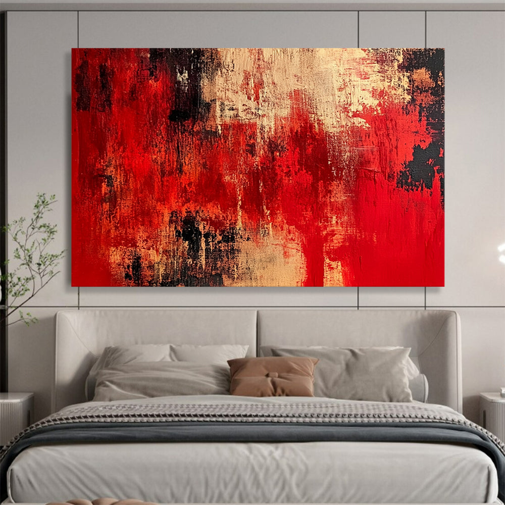 “Red Black Textured Blend” - Red, Black, Beige - Textured Abstract Layers - Acrylic Painting HB1301