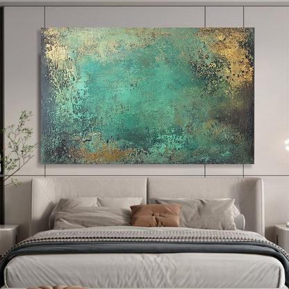 “Teal - Gold Textured Canvas” - Vibrant teal with gold accents, Textural Abstract Painting On Canvas HB0550