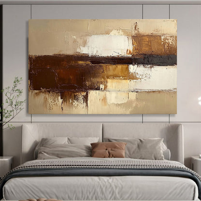 “Earthy Layers” - Brown, Beige, White, Textured Abstract Blocks Painting On Canvas HB1039