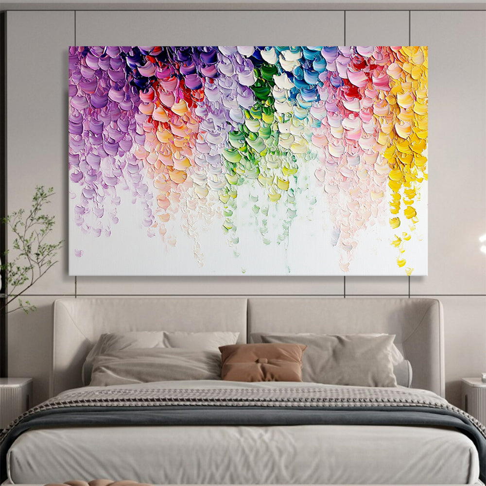 “Rainbow - Colored Textured Crescents” - Rainbow hues; Textured crescent shapes in a rainbow of colors; Impasto Acrylic Painting On Canvas HB1202