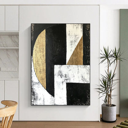 Black, White, Gray and Gold Geometric Abstraction "Subtle Harmony" Painting On Canvas HB378