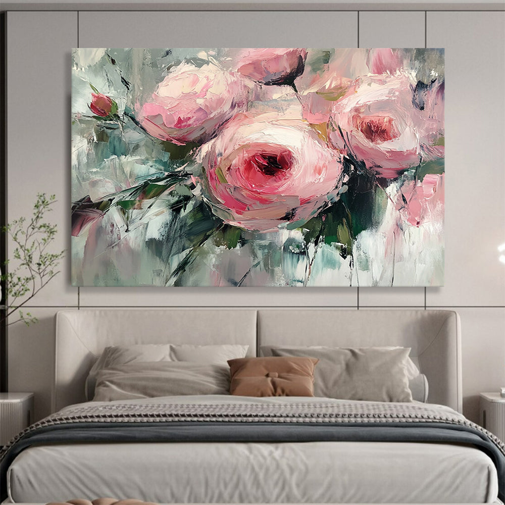 Pink Flowers with Impasto Texture - Expressive Floral Painting On Canvas HB0435