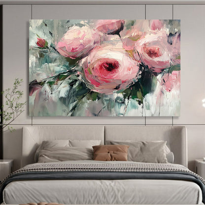 Pink Flowers with Impasto Texture - Expressive Floral Painting On Canvas HB0435