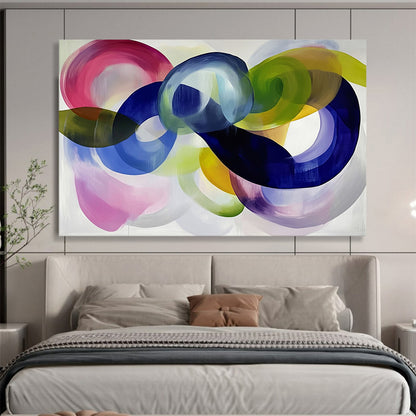 Colorful Curved Abstract "Vibrant Loops" Painting On Canvas HB0660