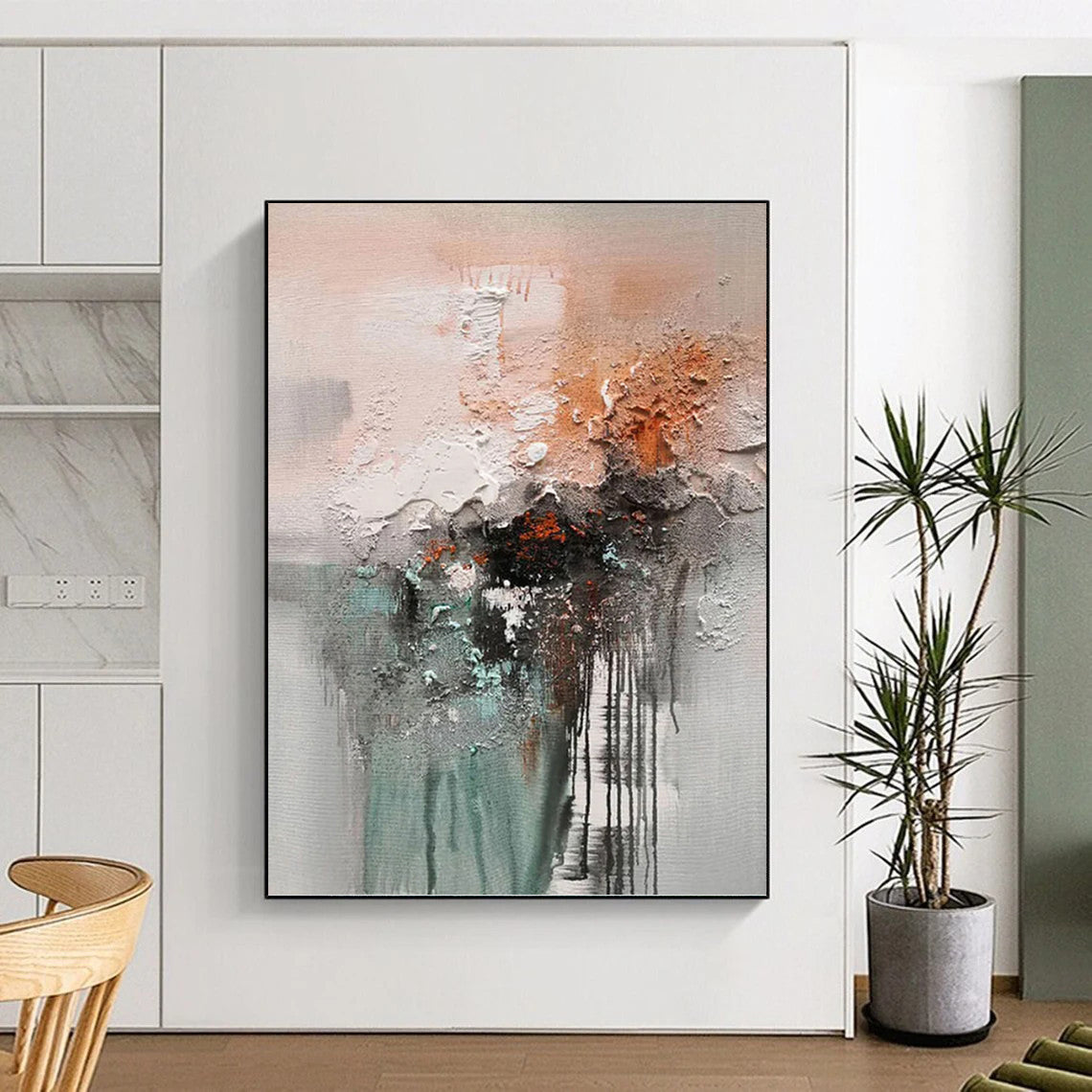 Uplifted Vertical Hand - Painted Textured Custom Abstract Ode for Living Room and Entryway DKH1564