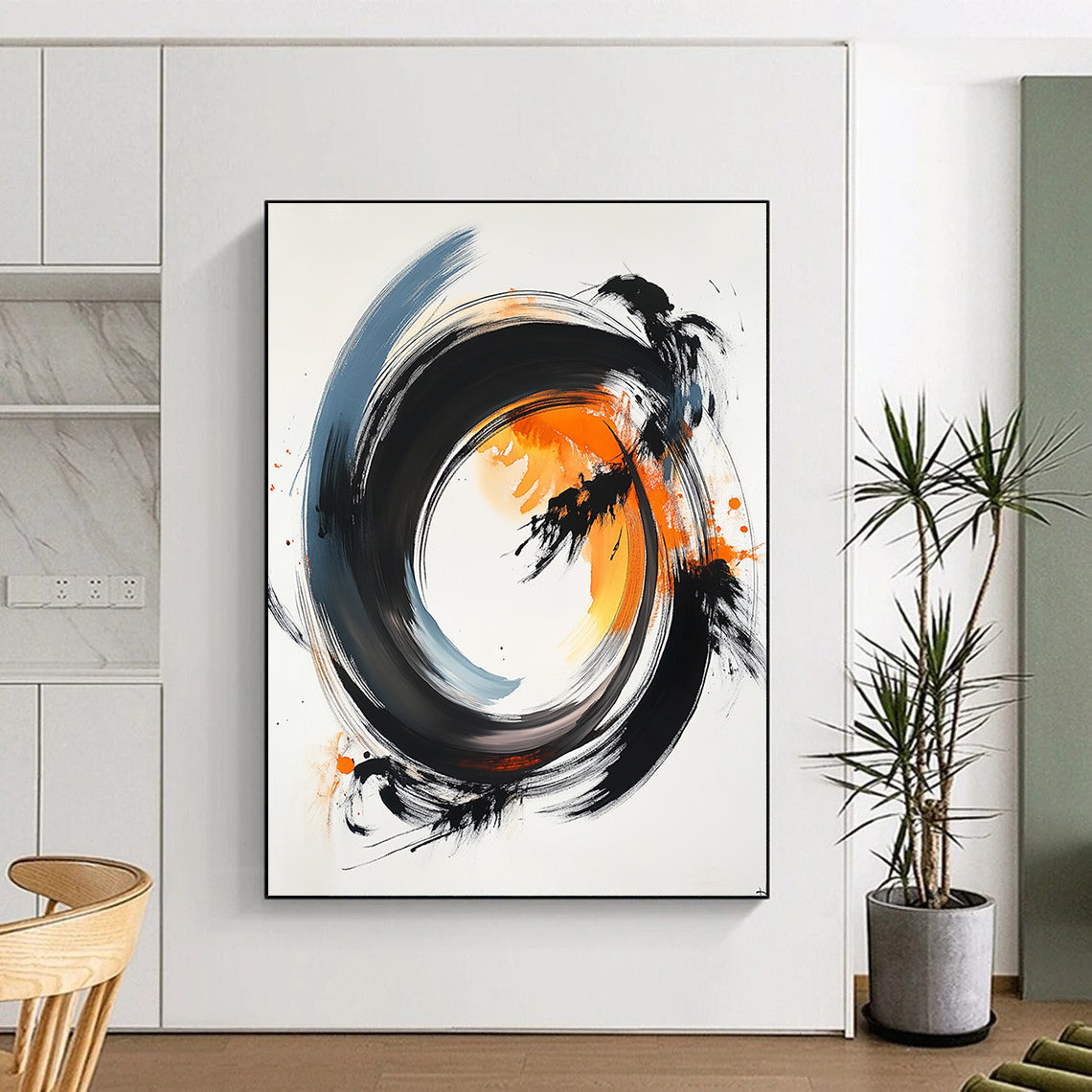 Black, Gray, Orange Swirling Rings - “Energetic Ring Dance” Painting On Canvas HB182