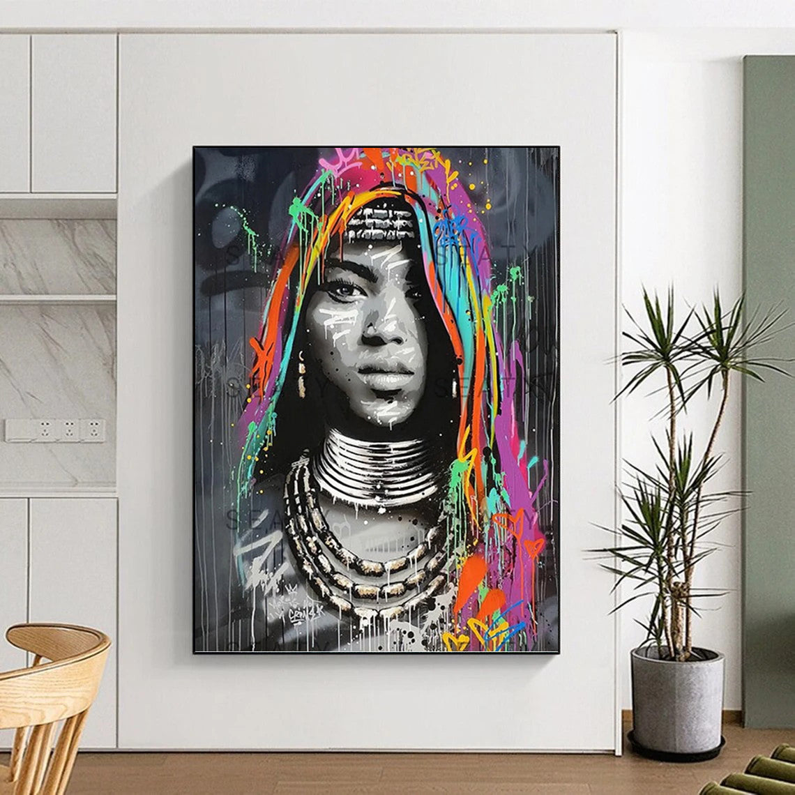 Custom Vertical Hand - Painted Abstract Work for Living Room and Dining Room DKH1645