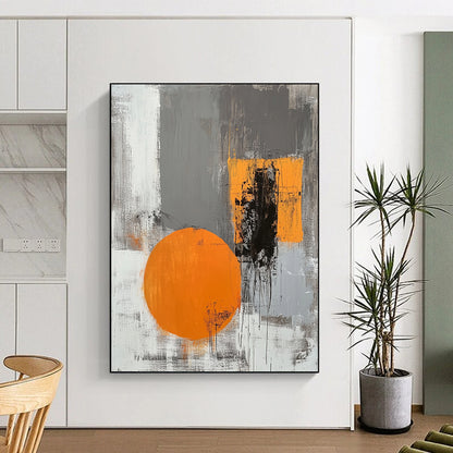 Gray, Black, Orange and White Minimalist Abstraction "Subtle Energy" Painting On Canvas HB337