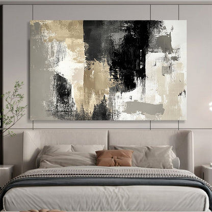 “Neutral Abstract Textures” - Beige, Gray, Black, White, Layered Textured Abstract Painting On Canvas HB0962