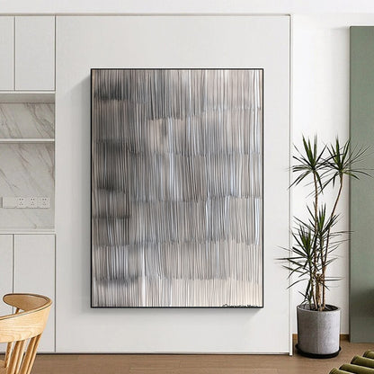 Contemporary hand-painted abstract artwork featuring intricate gray lines that mimic wood grain textures while blending realism and abstraction for a stunning visual depth. DLZ1253