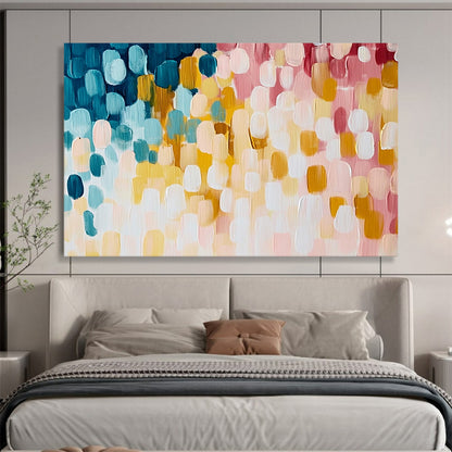 “Pastel Oval Abstract Pattern” - Blue, yellow, pink, white; Abstract oval shapes in pastel colors; Acrylic Painting On Canvas HB1238