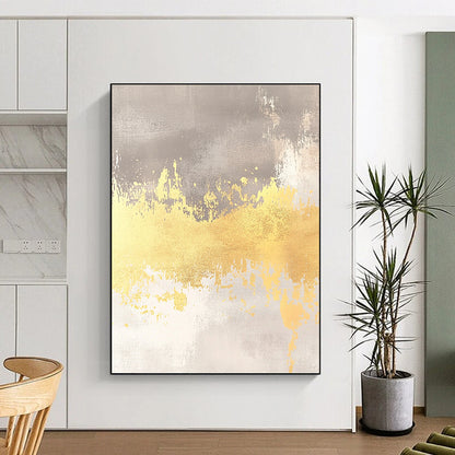 Ethereal contemporary abstract artwork features a soft gray background with yellow accents and gold foil, perfect for a dreamy wedding card backdrop. DLZ1471