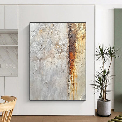 Contemporary large hand-painted abstract artwork showcasing detailed textures of concrete and rust in neutral colors inspired by Sargent and Sturgis. DLZ1506