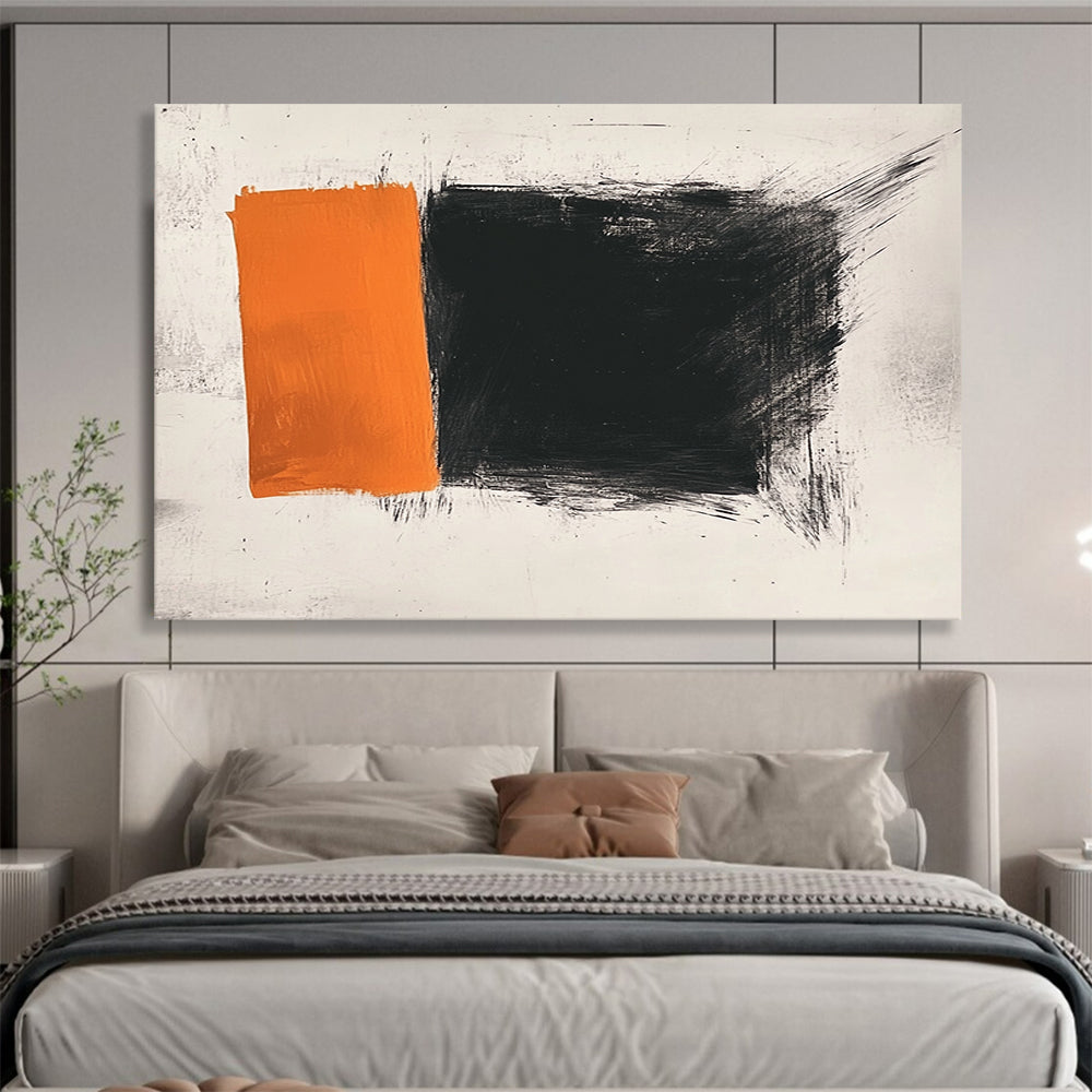 Textured Orange and Black Blocks - Impasto Color - Field Painting On Canvas HB0462