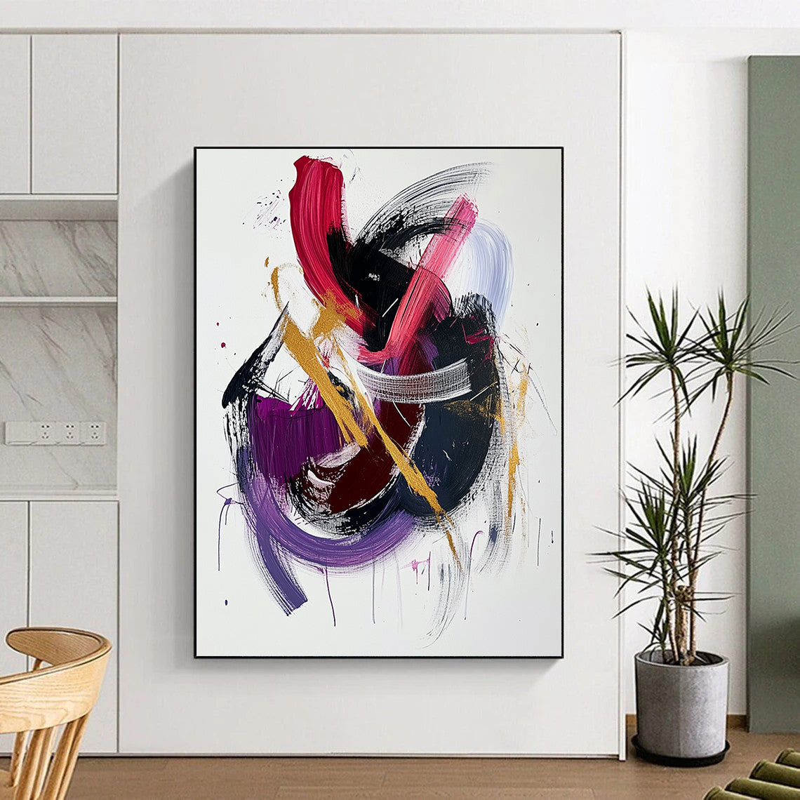 White, Pink, Purple, Gold, Bold Strokes "Vibrant Energy" Abstract Painting On Canvas HB036