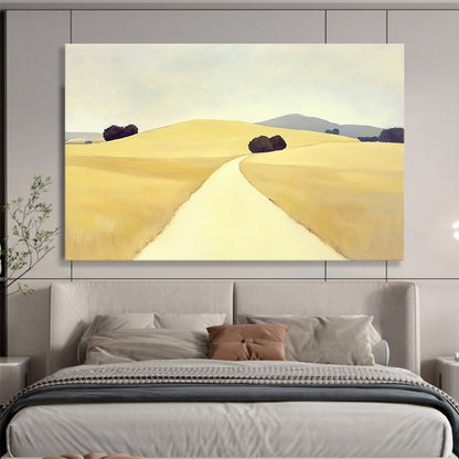 Yellow, Gray, Purple and Green Minimalist Path "Golden Journey" Painting On Canvas HB0672