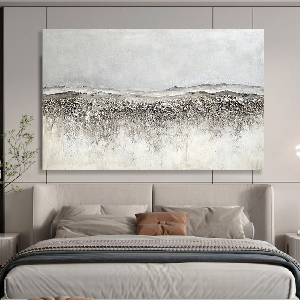 “Textured Gray Landscape” - Gray, white, brown, Textural Landscape Painting HB0645