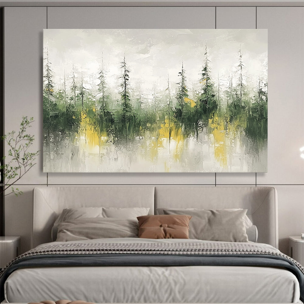 Green and Yellow Abstract Forest Reflection - “Enchanted Forest” Painting On Canvas HB1461