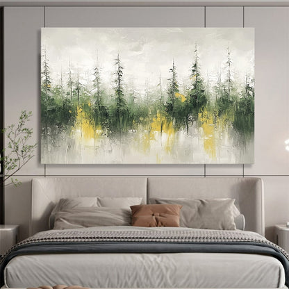 Green and Yellow Abstract Forest Reflection - “Enchanted Forest” Painting On Canvas HB1461