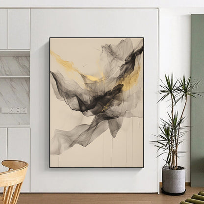 Beige, Gray, Gold, Flowing Shapes "Golden Veil" Abstract Painting On Canvas HB027