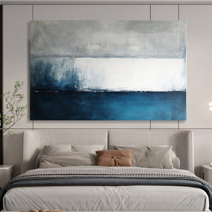 “Gray - Blue Abstract Horizon Lines” - Gray, Blue, White, Horizon Lines Painting On Canvas HB0832