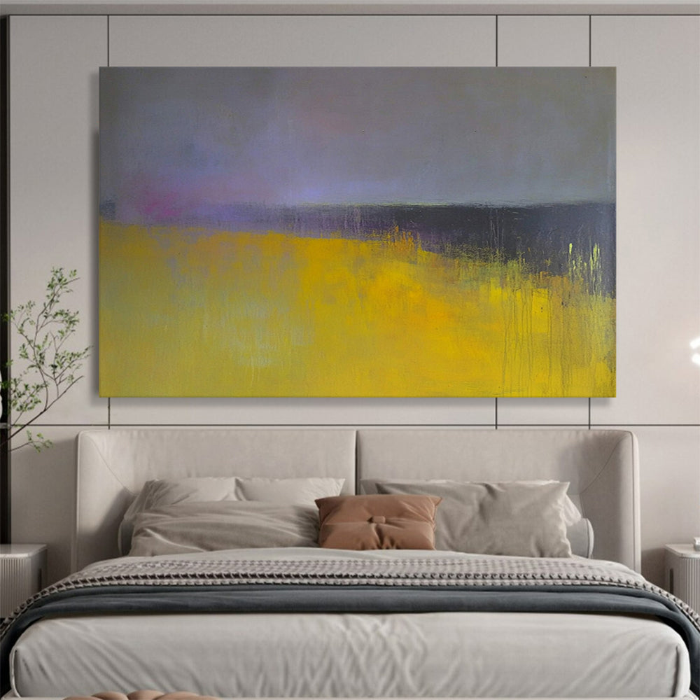 “Yellow - Purple Abstract Fields” - Yellow, Purple, Abstract Landscape Painting On Canvas HB1113