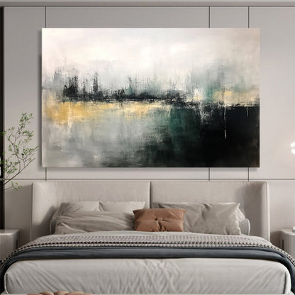 “Gray - Green Abstract Cityscape” - Gray, Green, Abstract Cityscape Painting On Canvas HB1112