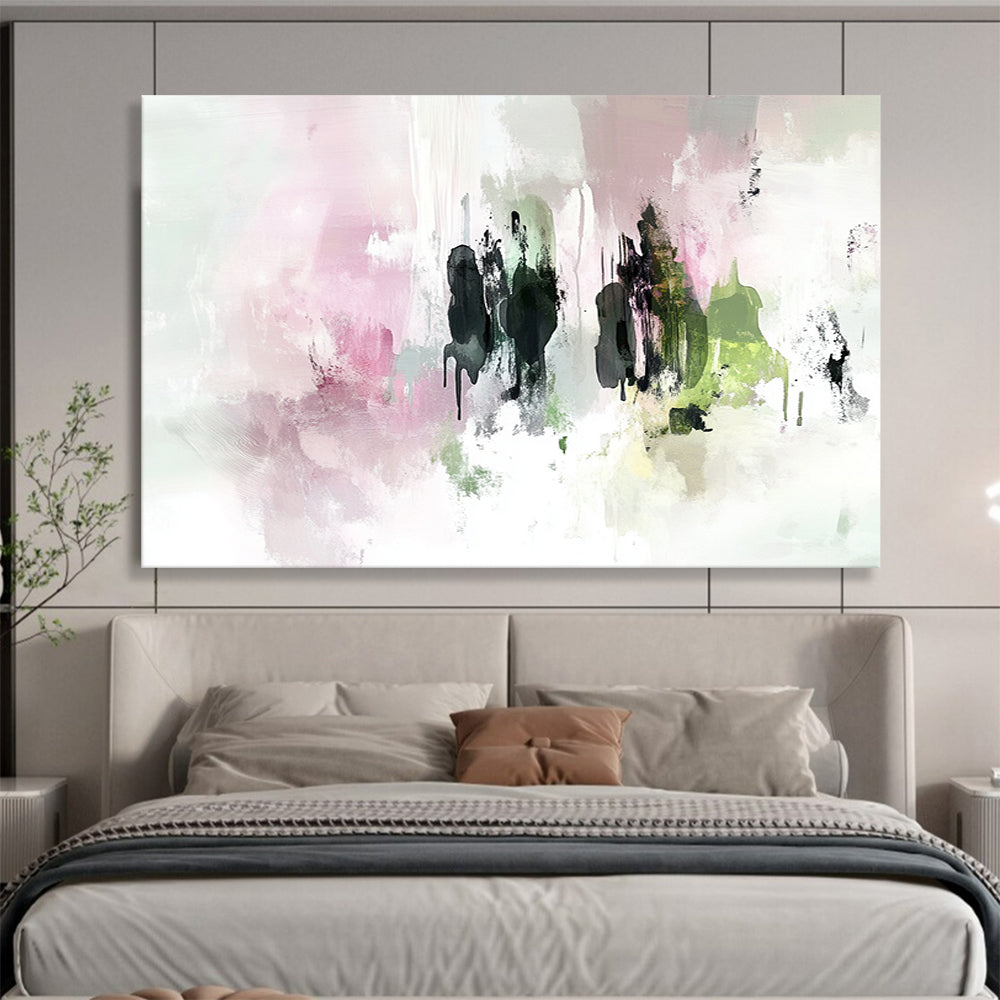 “Pink and Green Abstract Drips” - Pink, Green, Dripping Textures Painting On Canvas HB0868