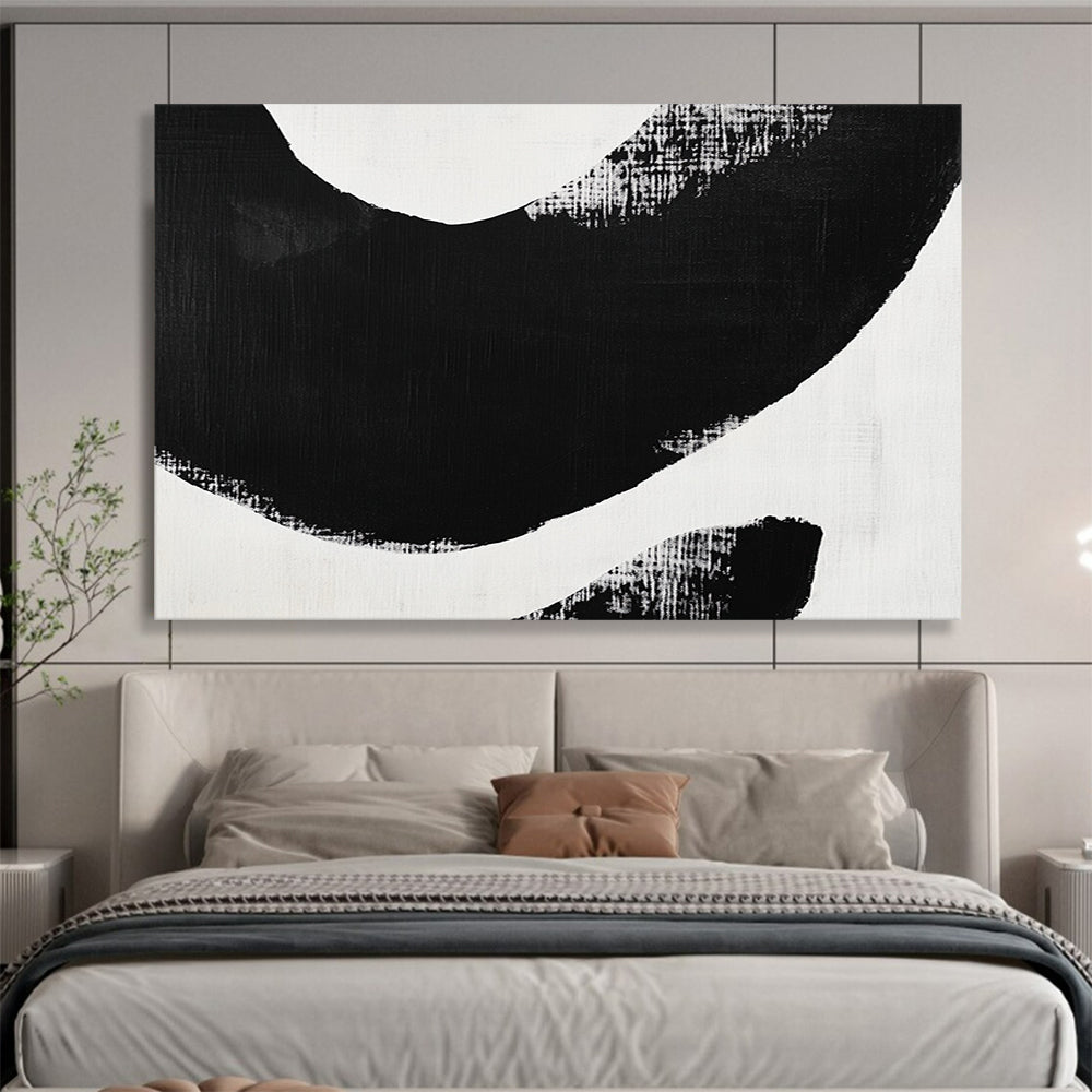 Bold Black Curved Shapes - Expressive Abstract Painting On Canvas HB0460