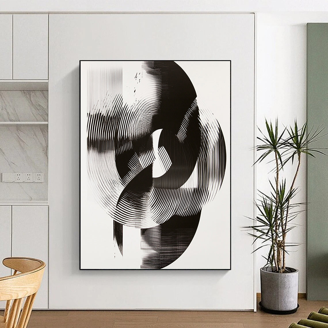 Black & White Intertwined Rings - “Infinite Mobius Dance” Painting On Canvas HB187