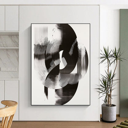 Black & White Intertwined Rings - “Infinite Mobius Dance” Painting On Canvas HB187