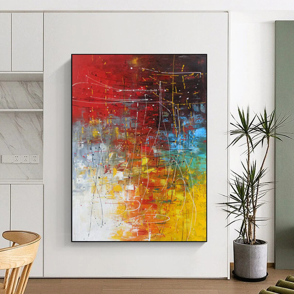 Custom Handmade Abstract Paintings: Big Sizes, Textured Details for Bedroom & Hallway DTP254