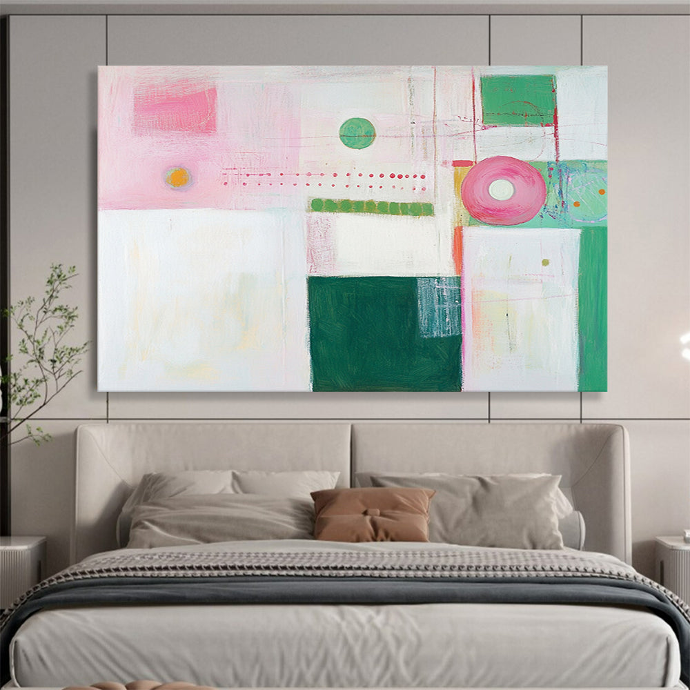 “Pastel Abstract Shapes” - Pink, green, white, Soft Abstract Painting HB0642
