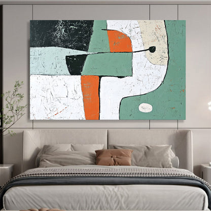 “Playful Shapes” - Green, Orange, White, Abstract Forms - Modernist Acrylic Painting HB1529