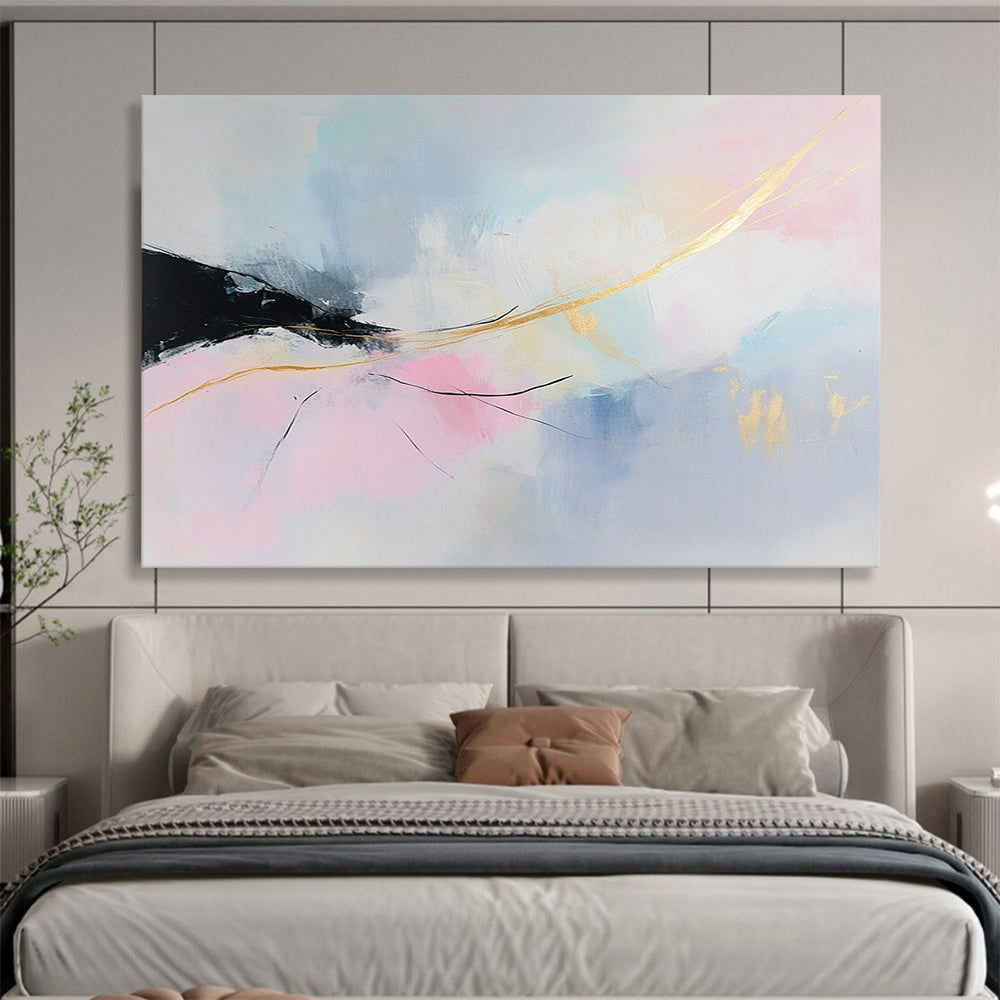 “Pastel Abstract Dream” - Pink, Blue, Gold, Soft Abstract Shapes Painting On Canvas HB0955