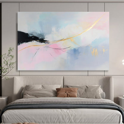 “Pastel Abstract Dream” - Pink, Blue, Gold, Soft Abstract Shapes Painting On Canvas HB0955