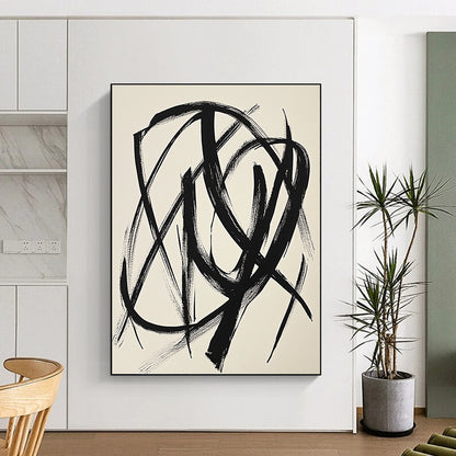 Contemporary hand-drawn abstract artwork showcases intricate intertwined forms with fluid shapes and bold strokes on white paper, embodying minimalist creative expression. DLZ1148