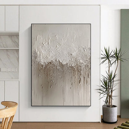 Contemporary abstract artwork featuring textured silver foil layers and intricate gray patterns resembling water droplets, inspired by Chinese ink paintings and concrete art. DLZ1516
