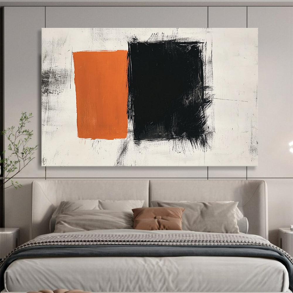 Dynamic Orange and Black Shapes - Energetic Abstract Painting On Canvas HB0463