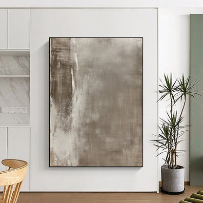 Contemporary hand-painted abstract art featuring aged canvas with muted tones and urban-inspired motifs, showcasing texture and unique character. DLZ1169