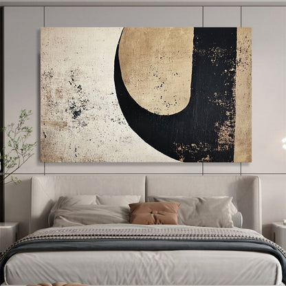 Neutral Tones with Black and Beige Shapes - Minimalist Abstract Painting On Canvas HB0492