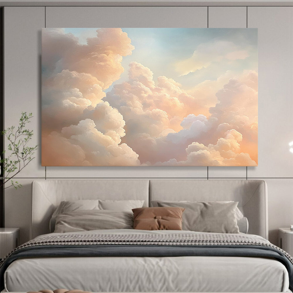 “Fluffy Clouds” - Pink, Peach, Blue, Sky - Filled Clouds - Realist Oil Painting HB1705