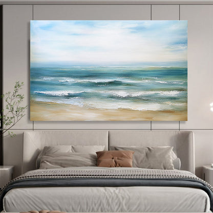 “Calm Sea Beach” - Blue, Green, Sea, Beach Painting On Canvas HB0754