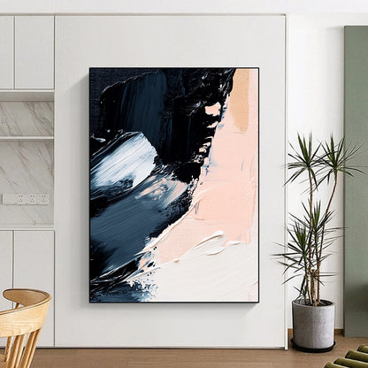 Black, White, Gold, Blush, Brush Strokes "Gilded Blush Drama" Abstract Gestural Painting On Canvas HB168
