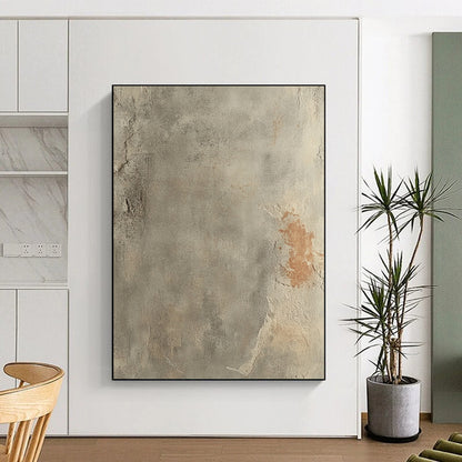 Contemporary hand-painted abstract art showcasing a textured gray concrete floor with rust accents and a soft gradient, emphasizing the beauty of aged surfaces. DLZ1485